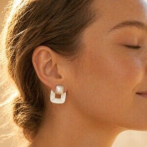 Museori Sterling Silver Vintage Square Stud Earrings Brushed Matte